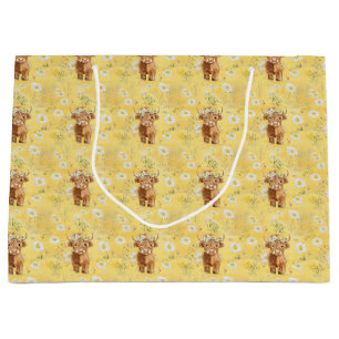 Cute Highland Cows and Flowers Large Gift Bag