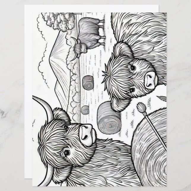Cute Highland Cows Colouring Page  (Front/Back)