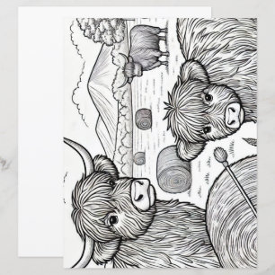 Cute Highland Cows Colouring Page 