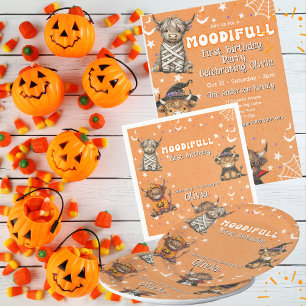 Cute Highland Cows Moodifull Halloween Birthday Paper Plate