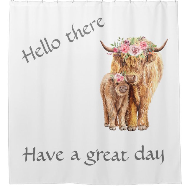 Cute Highland Cows with flowers Shower Curtain (Front)