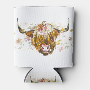 Cute Highland Floral Cow Can Cooler