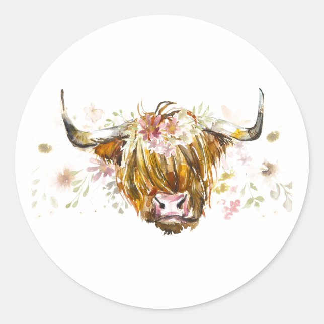 Cute Highland Floral Cow Stickers  (Front)