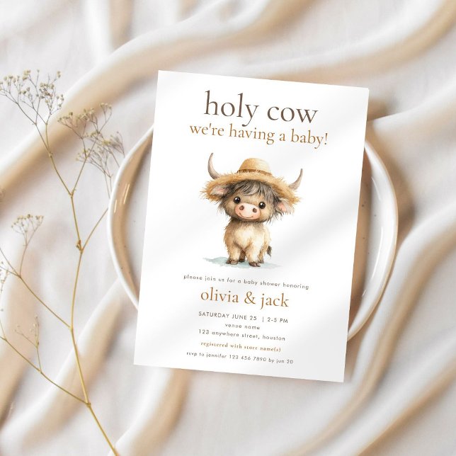 Cute Highland Holy Cow Having a Baby Invitation (Creator Uploaded)
