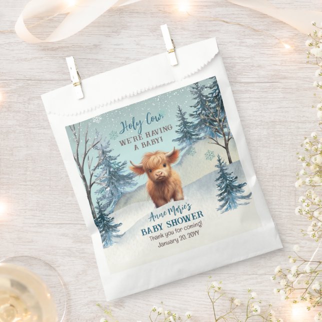 Cute Highland Holy Cow Winter Baby Shower Favour Bags (Clipped)