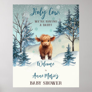 Cute Highland Holy Cow Winter Baby Shower Sign