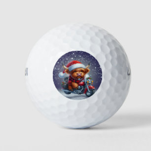 Cute Highland motor Christmas Cow Golf Balls