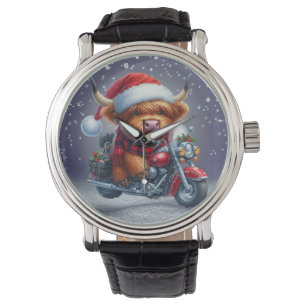 Cute Highland motor Christmas Cow Watch