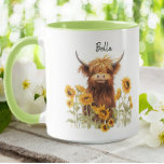 Cute Highland Scottish Cow Sunflowers Floral  Mug<br><div class="desc">This personalised mug is a perfect gift for animal lovers. The cute highland baby cow sitting in a garden of yellow sunflowers is sure to bring a smile to anyone's face. This mug can be customised with a name or message. It's perfect for enjoying your morning coffee or tea. Order...</div>