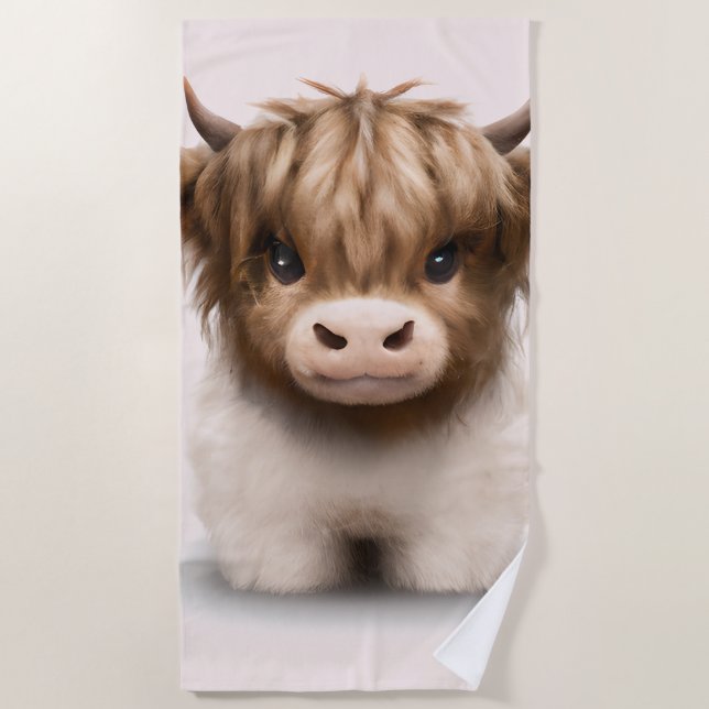 Cute Highlands Scottish Cow Beach Towel (Front)