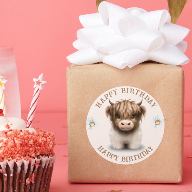 Cute Highlands Scottish Cow Classic Round Sticker (Party)