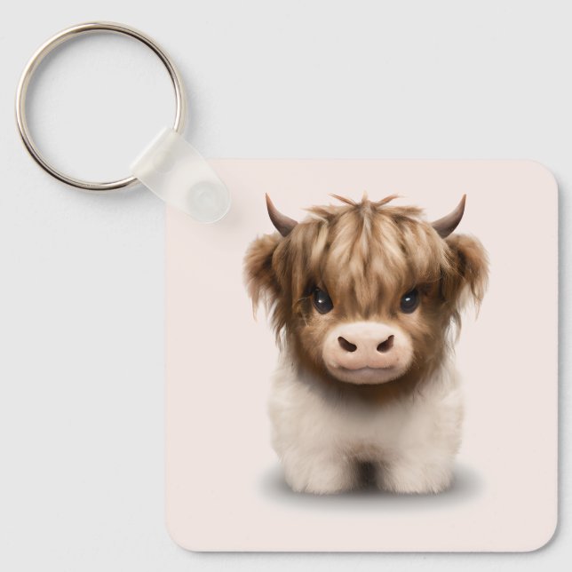 Cute Highlands Scottish Cow Key Ring (Front)