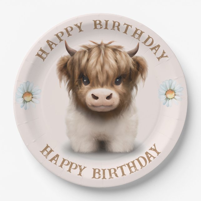 Cute Highlands Scottish Cow Paper Plate (Front)