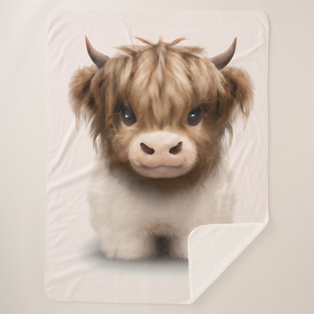 Cute Highlands Scottish Cow Sherpa Blanket (Front)