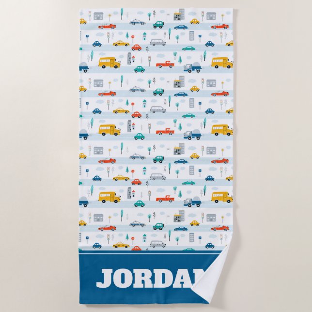 Cute Highway Vehicle Pattern Beach Towel (Front)