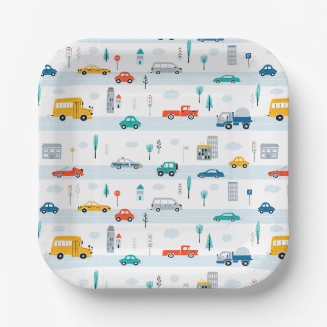 Cute Highway Vehicle Pattern Paper Plate (Front)