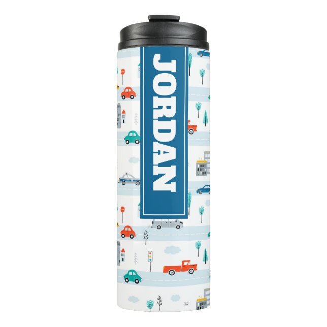 Cute Highway Vehicle Pattern Thermal Tumbler (Front)