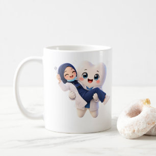 Cute Hijab Dentist and Tooth Character Mug