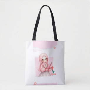Cute Hijabi Girl Tote Bag Pink Aesthetic Canvas