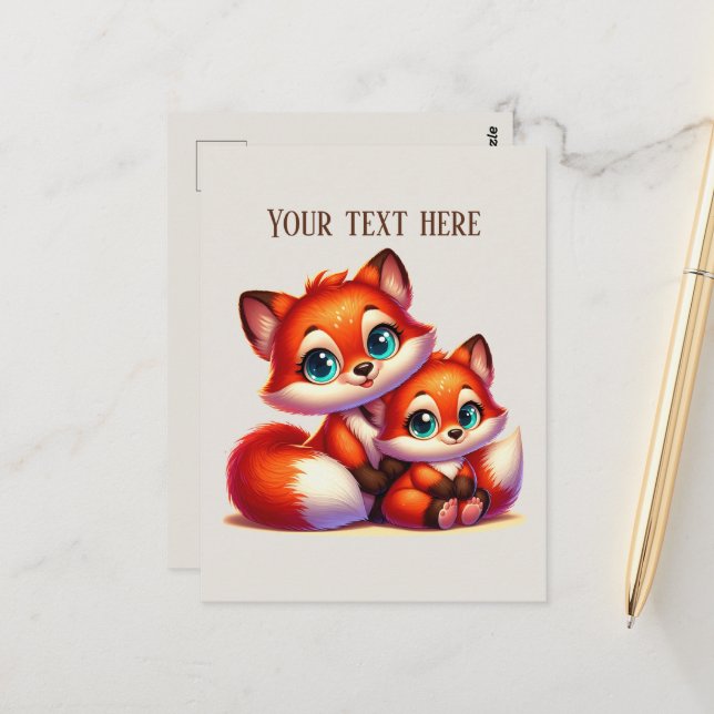 Cute hiking fox lovers customisable  postcard (Front/Back In Situ)