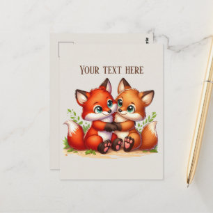 Cute hiking fox lovers customisable  postcard
