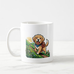 Cute Hiking Golden Retriever Puppy Adventure Coffee Mug
