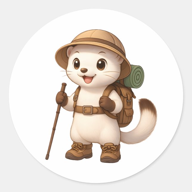 Cute Hiking Okojo Sticker – Japanese Stoat Adventu (Front)