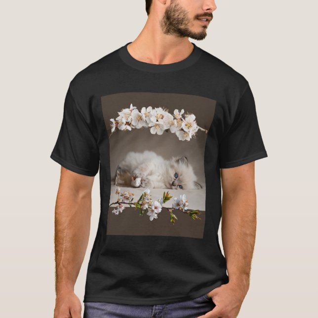 Cute Himalayan Kitten With Flowers Breed Lover Des T-Shirt (Front)