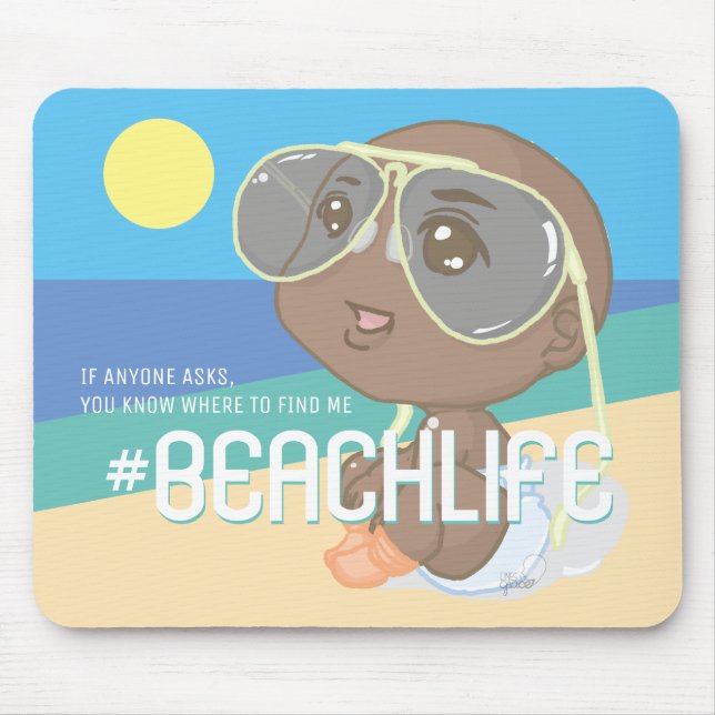 Cute Hip Baby BEACH LIFE hashtag Mouse Mat (Front)
