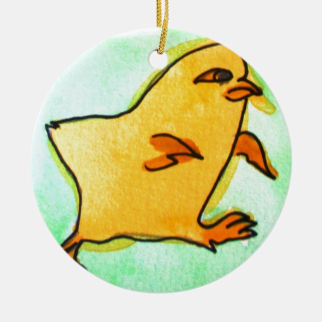 Cute hip Easter chick retro illustration Ceramic Tree Decoration (Front)
