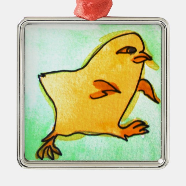 Cute hip Easter chick retro illustration Metal Tree Decoration (Front)