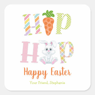 Cute Hip Hop Bunny Happy Easter Treat Square Sticker