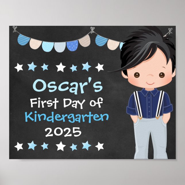 Cute Hip School Boy First Day of School Chalkboard Poster (Front)