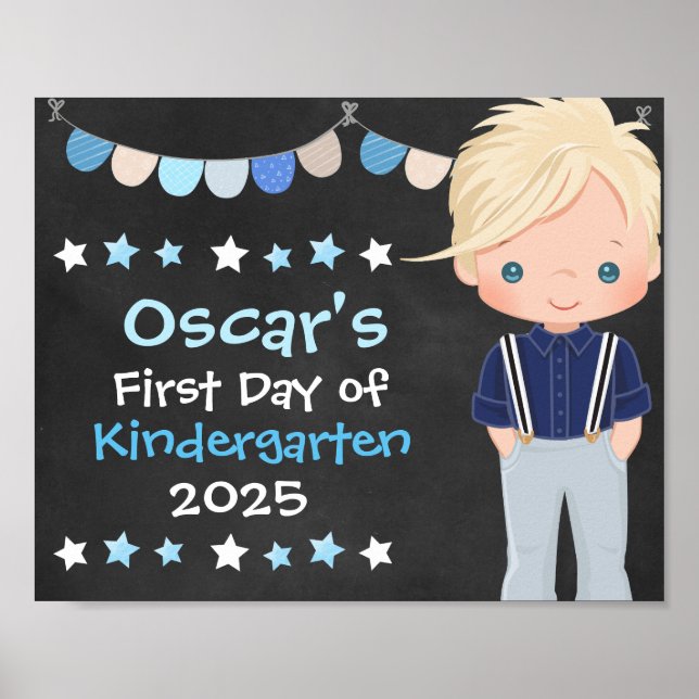 Cute Hip School Boy First Day of School Chalkboard Poster (Front)