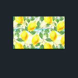 Cute Hip Tropical Summer Lemon Fruit Pattern Canvas Print<br><div class="desc">Beautiful contemporary aqua turquoise blue green,  yellow and orange lemon fruit pattern on striped watercolor background. Ornate,  funky,  modern and whimsical hipster design for the elegant artistic fashionista or artsy fashion diva,  hip trendsetter,  vintage retro art style or abstract motif lover.</div>