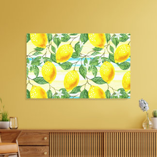 Cute Hip Tropical Summer Lemon Fruit Pattern Canvas Print