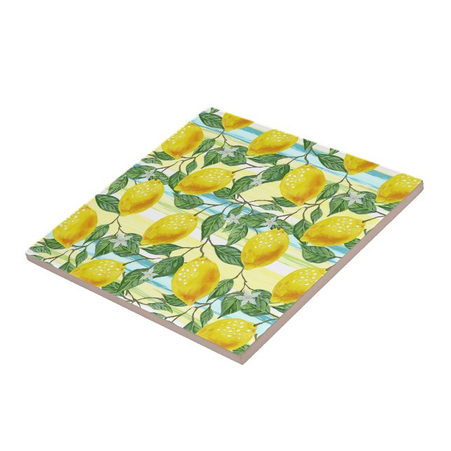 Cute Hip Tropical Summer Lemon Fruit Pattern Tile (Side)