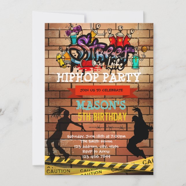 Cute hiphop birthday theme invitation (Front)