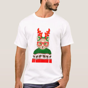 Cute Hippie Cat Funny Christmas T-Shirt
