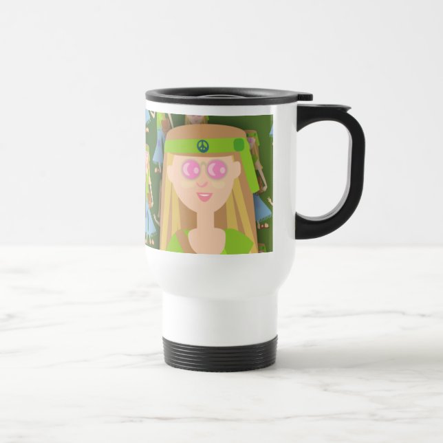 Cute Hippie Girl Deluxe Art Fun Pattern Retro Travel Mug (Right)