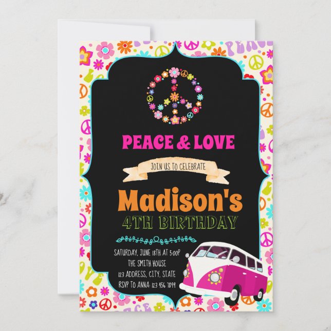 Cute hippie party invitation (Front)