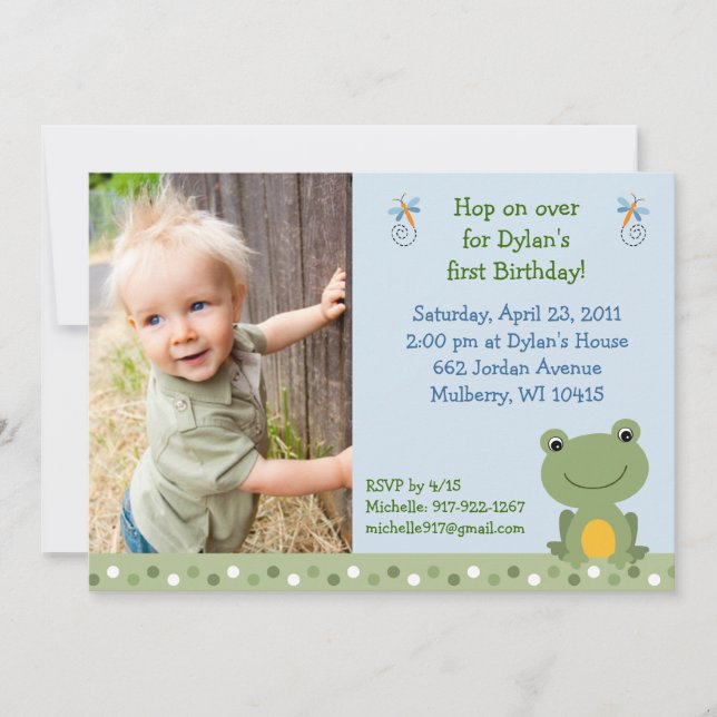 Cute Hippity Frog Custom Birthday Invitations (Front)
