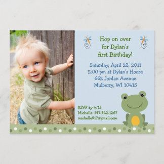 Cute Hippity Frog Custom Birthday Invitations