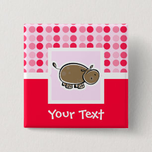 Cute Hippo 15 Cm Square Badge