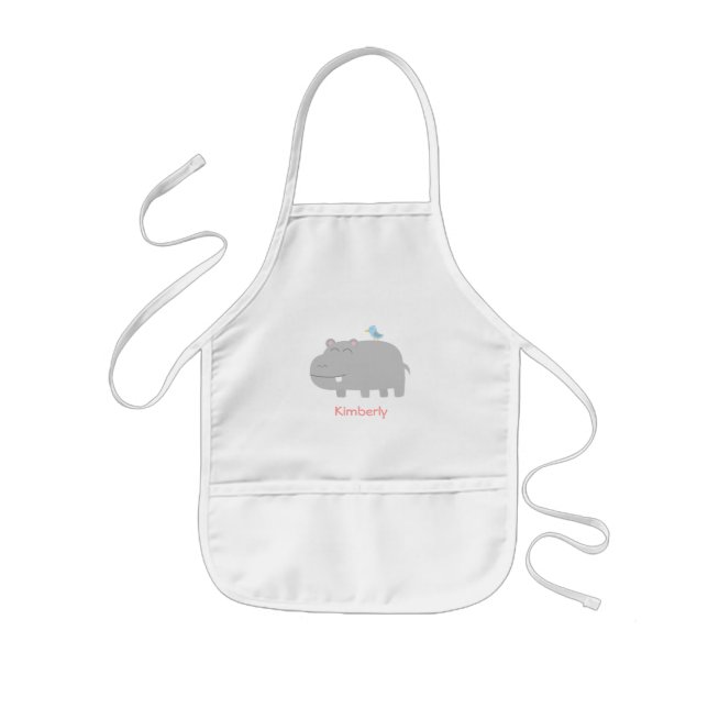 Cute Hippo and Blue Bird Kids Personalized Kids Apron (Front)