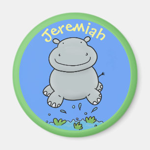 Cute hippo baby jumping cartoon illustration magnet