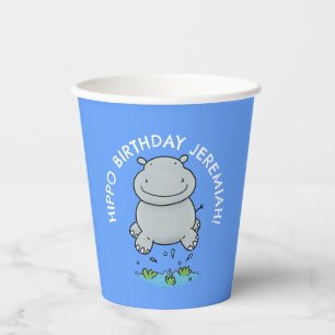 Cute hippo baby personalised cartoon birthday paper cups