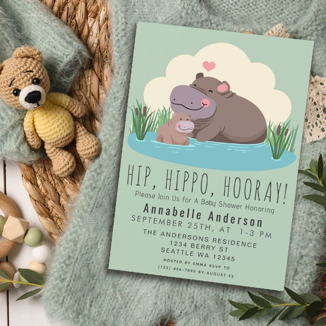 Cute Hippo Baby shower Invitation (Creator Uploaded)