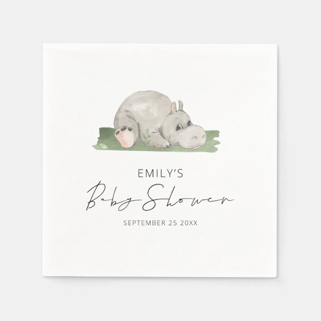 Cute Hippo Baby Shower Napkins (Front)