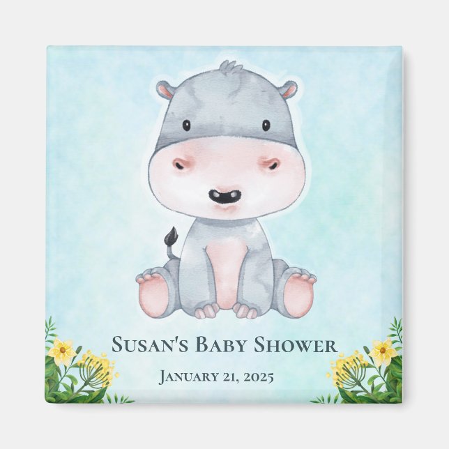 Cute Hippo Baby Shower Party Favours Magnet (Front)